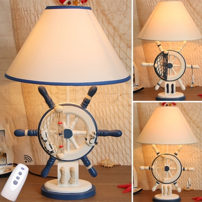 Nautical Ship Wheel Standing Table Light Kids Youth Fabric 1 Light Table Lighting in White