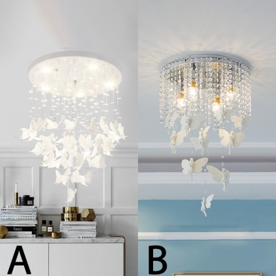 Contemporary Light Fixtures Beaded Chandelier Butterfly Flush Mount Crystal Chandelier in White