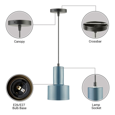 Contemporary Simple Style Cylindrical Single Pendant Fixture in Polished Brass/Black/Blue Finish 