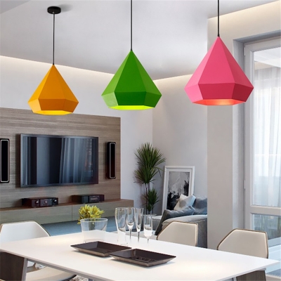 Metallic Diamond Pendant Lamp Nordic Style Bedroom 1 Light Suspension Light for Children