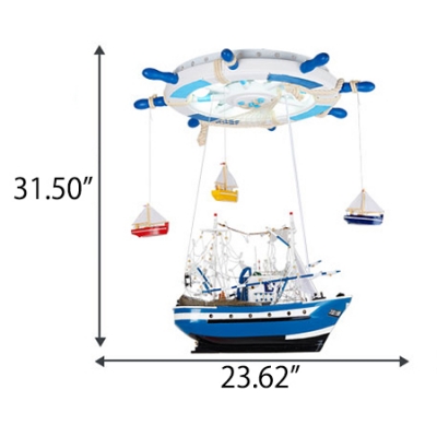 Sailboat Shape LED Ceiling Chandelier Mediterranean Blue Acrylic Flush Mount Lighting for Boys