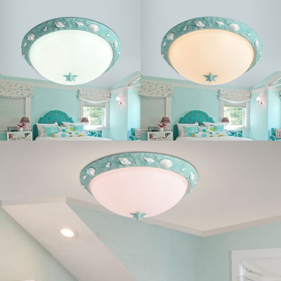 Seaside Resin Bowl Flushmount Kids Room 1 Light Ceiling Light Fixture in Sky Blue