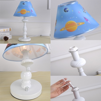Blue/White Tapered Table Lamp Astronomy&Space Acrylic 1 Light Reading Light for Boys Bedroom