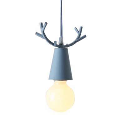 Antler Pendant Lamp Cartoon Modernism Kids Youth Bedroom Metal Single Light Hanging Light