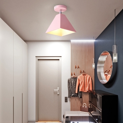 1 Light Pyramid Semi Flush Mount Colorful Nordic Hallway Metallic Semi-Flush Ceiling Light