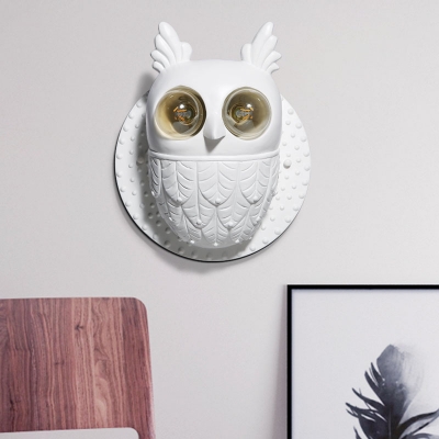 Resin 2-Light Lovely Owl Wall Sconce in White