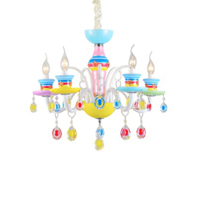 Shabby Chic Chandelier Candle Style Kid Girl Bedroom Living Room Chandelier with Crystal Balls 