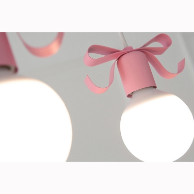 Metallic Hanging Light with Ribbon Decoration Modern 1 Bulb Suspension Light for Girls Room