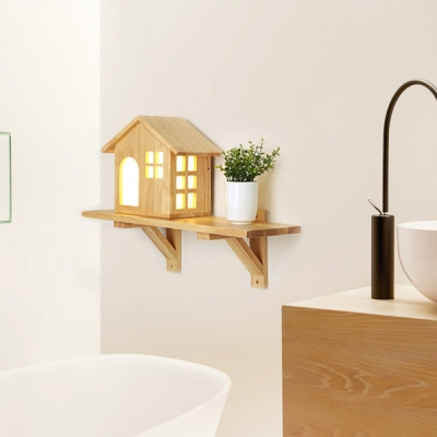 Wood Mini Wall Lamp in House Shape for Stairway