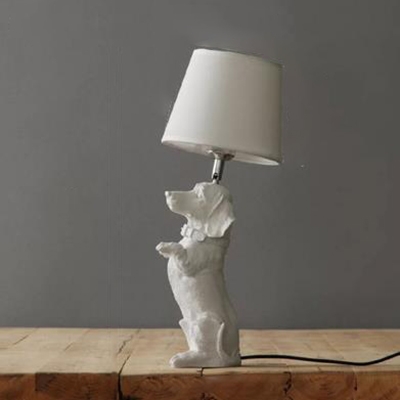 Dog White Table Lamp for Kids Bedroom with Linen Shade