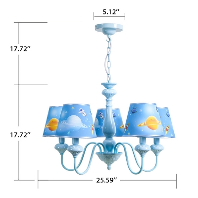 Fabric Chandelier Lamp with Coolie Shade Astronomy&Space Blue 5 Bulbs Suspended Light for Kids