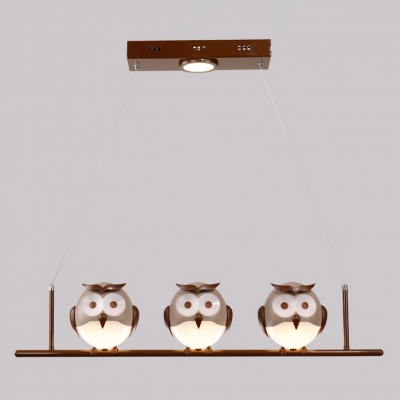 Cute Owl Design Hanging Lamp Animals&Insects Kindergarten Plastic 1/2/3/4 Lights Chandelier Light in Bronze