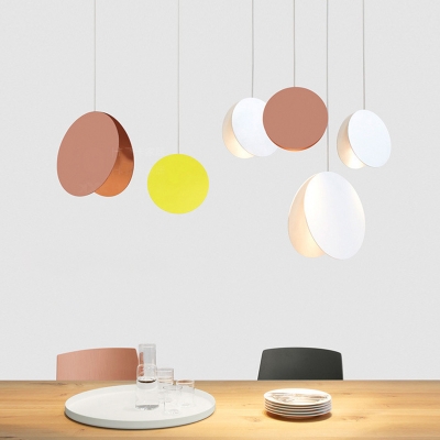 Contemporary Macaroon Round Pendant Light Metal 1 Light Hanging Light in White/Yellow/Brown