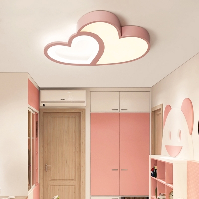 Girls Bedroom Loving Heart Ceiling Light Acrylic Decorative Ceiling Flush Mount in Blue/Pink