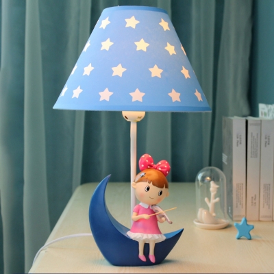 Adorable Star Design Table Light with Little Girls Decoration Bedroom Blue Fabric Shade 1 Light Reading Light