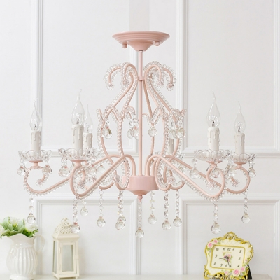 Girls Crystal Chandelier Pink/White Modern Chandelier Candle Chandelir with Crystal Balls