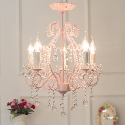 Girls Crystal Chandelier Pink/White Modern Chandelier Candle Chandelir with Crystal Balls