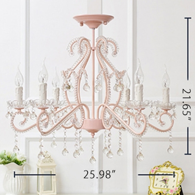 Girls Crystal Chandelier Pink/White Modern Chandelier Candle Chandelir with Crystal Balls