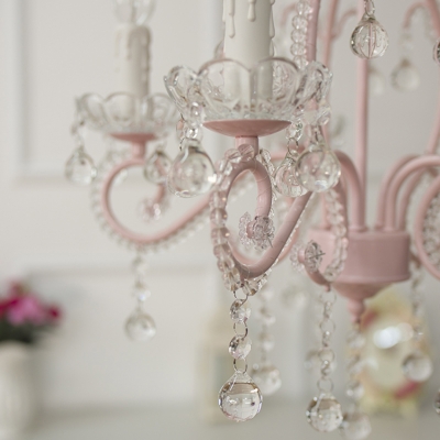 Girls Crystal Chandelier Pink/White Modern Chandelier Candle Chandelir with Crystal Balls