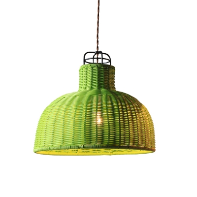 Wire Guard Grey/Grass Green Cane Shade Pendant Light in Country Style 2 Designs for Choice