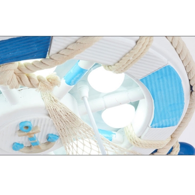Sailboat Shape LED Ceiling Chandelier Mediterranean Blue Acrylic Flush Mount Lighting for Boys
