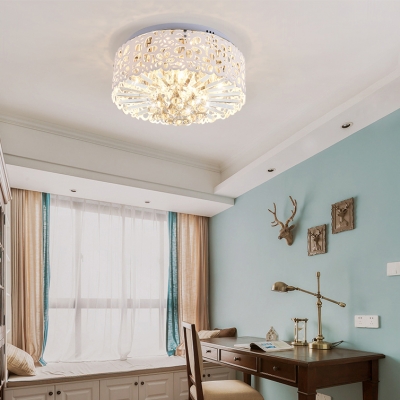Modern Drum Crystal Flush Mount Crystal Chandelier Light for Bathroom Living Room