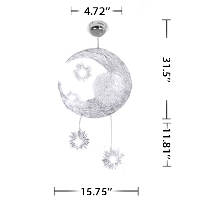 Silver Moon and Star Pendant Light Metallic 1/5 Lights Decorative LED Suspended Lamp for Boys Girls Bedroom