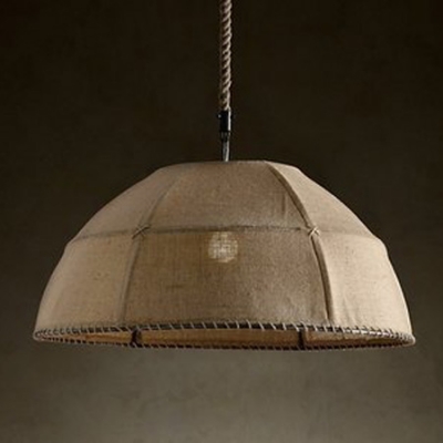 Natural Linen Shade Wire Framed Single Head Pendant Light in Rustic Style