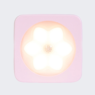 Portable Square Shape Flowery LED Night Light for Girls Bedroom in White/Pink/Blue