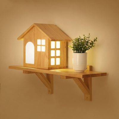 Wood Mini Wall Lamp in House Shape for Stairway