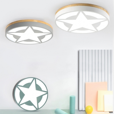 Ultra Thin Flush Mount with Star Design Boys Girls Room Acrylic LED Flush Ceiling Light in Green/Gray/White