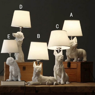 Dog White Table Lamp for Kids Bedroom with Linen Shade