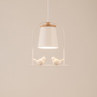 1-Light Wood Shde Hanging Pendant Light with Birds