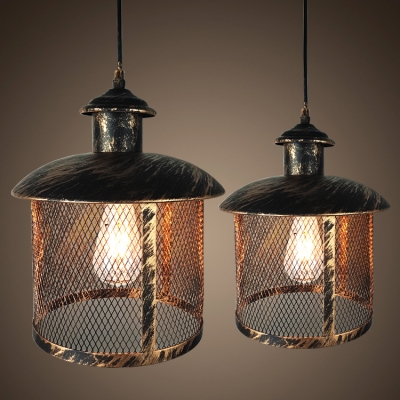 Aged Bronze Vintage Style Cylindrical Wire Mesh Cage Frame Hanging Lantern