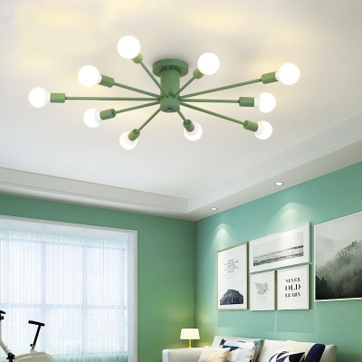 Multi Light Open Bulb Chandelier Light Colorful Nordic Bedroom Metal Suspension Light