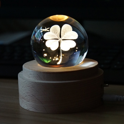 Chargeable Ferris Wheel/Anlter/Dandelion/Four-Leaf Clover Crystal Night Lamp with Wood Base 