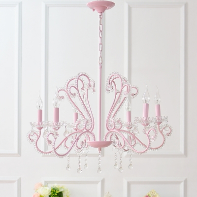 Contemporary Chandelier 6/8 Light Candle Style Pink Crystal Chandelier with Crystal Balls