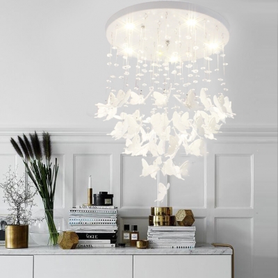 Contemporary Light Fixtures Beaded Chandelier Butterfly Flush Mount Crystal Chandelier in White