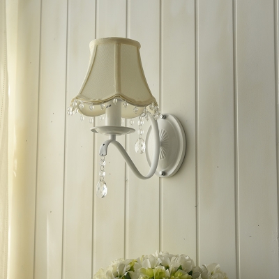 French Country 1 Light Shaded Wall Light Crystal Balls Wall Lamp in White Finish