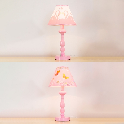 Lovely Swan Pattern Desk Lamp Modernism Girls Bedroom Metallic 1 Bulb Reading Light in Pink
