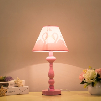 Lovely Swan Pattern Desk Lamp Modernism Girls Bedroom Metallic 1 Bulb Reading Light in Pink