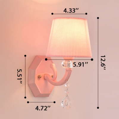 Kid Wall Light CrystaL Ball Drum Shade Wall Sconce for Girls Bedroom in Pink Finish