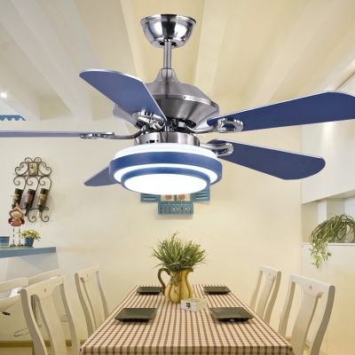 Mediterranean Style 5 Blade 16.54''  Width Chandelier Ceiling Fan for Living Room in Stainless Steel