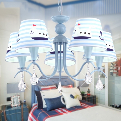 5 Lights Strips Ceiling Chandelier Nautical Boys Room Light Fabric Suspended Light in Blue