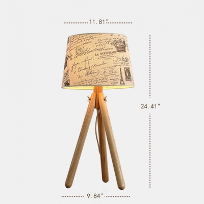 Rustic Style Tripod Table Lamp Fabric Shade 1 Head Decorative Table Light for Living Room