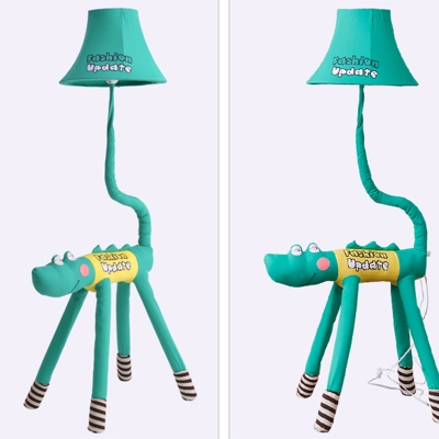 Adjustable Bell Floor Light Children Fabric Shade 1 Light Floor Lamp with Fox/Lion/Crocodile