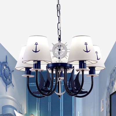 Mediterranean Sailboat Chandelier Boys Room Metal 5/6 Lights Ceiling Light in Navy Blue