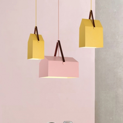 Geometric Pendant Lamp Minimalist Macaron Metal 1 Light Drop Ceiling Lighting for Girls Bedroom