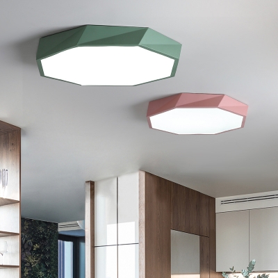 Acrylic Polygon Ceiling Flush Mount Macaron Modern Design LED Ceiling Lamp in Green/Pink/Yellow