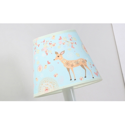 Fabric Shade Wall Lighting with Deer Pattern Modern White 1 Light Sconce Light for Corridor Staircase